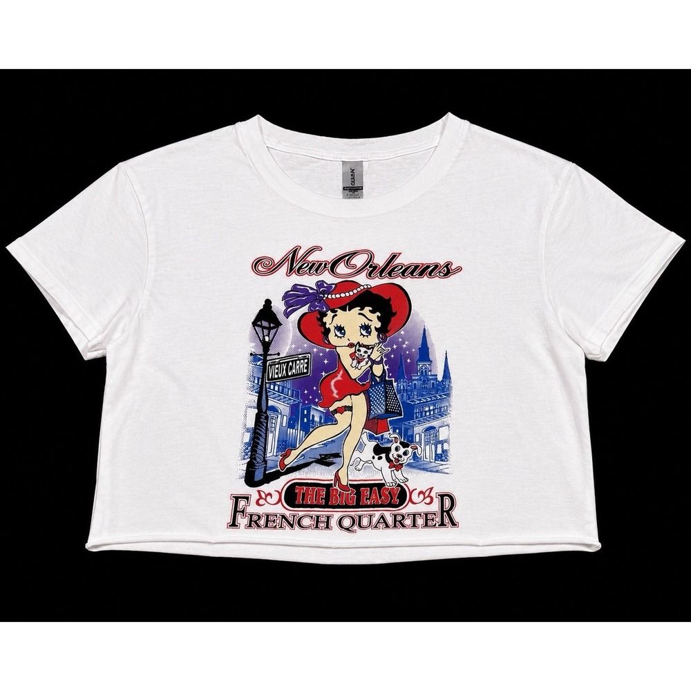 Betty Boop New Orleans Crop Top L French Quarter Big Easy Graphic Tee Y2K